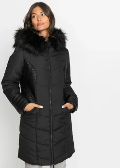 bonprix bonprix Abrigo acolchado de poliéster reciclado Negro Hot