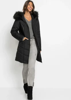 bonprix bonprix Abrigo acolchado de poliéster reciclado Negro Hot