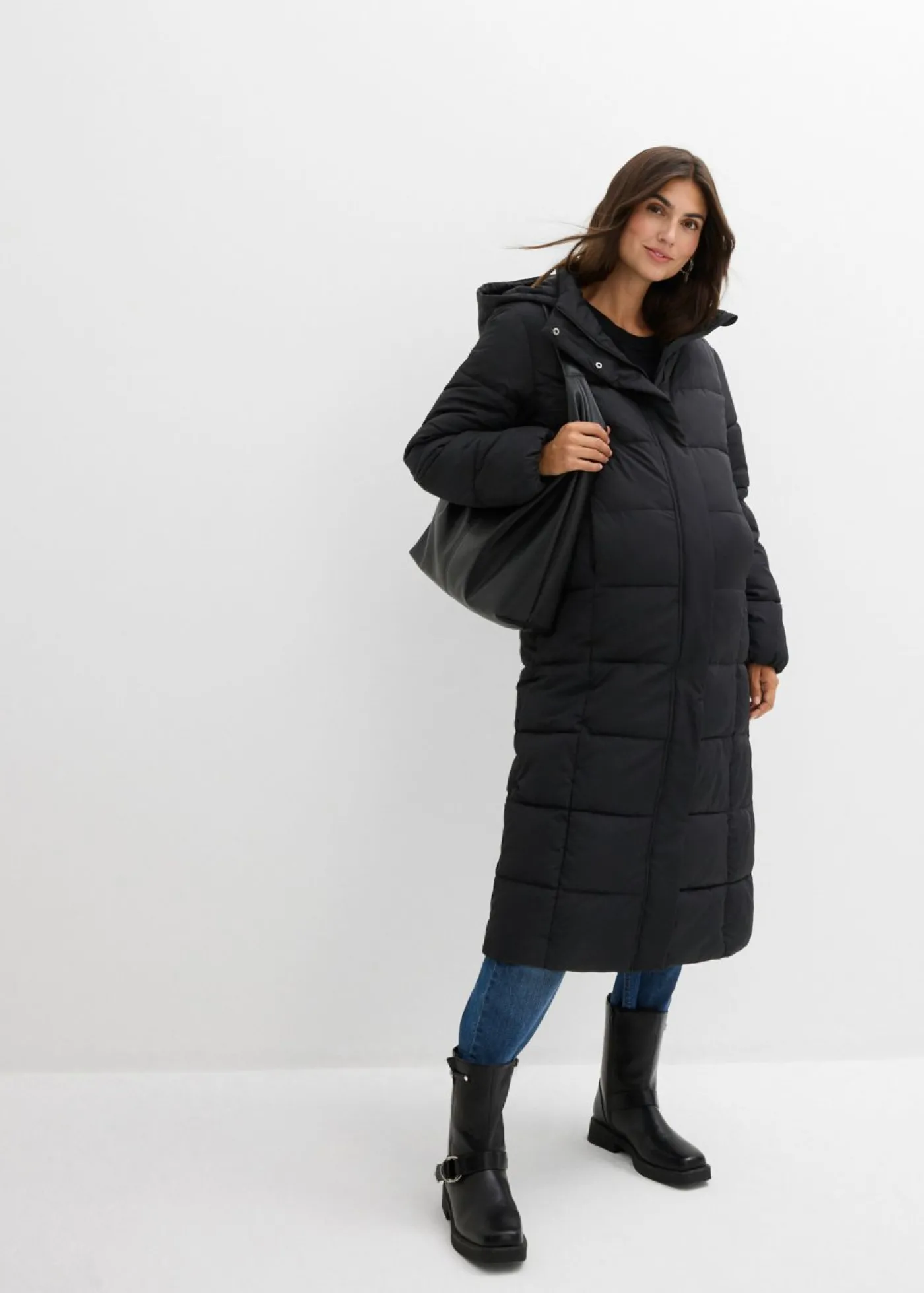 bonprix bonprix Abrigo acolchado premamá 2 en 1 con inserto para porteo Negro Clearance