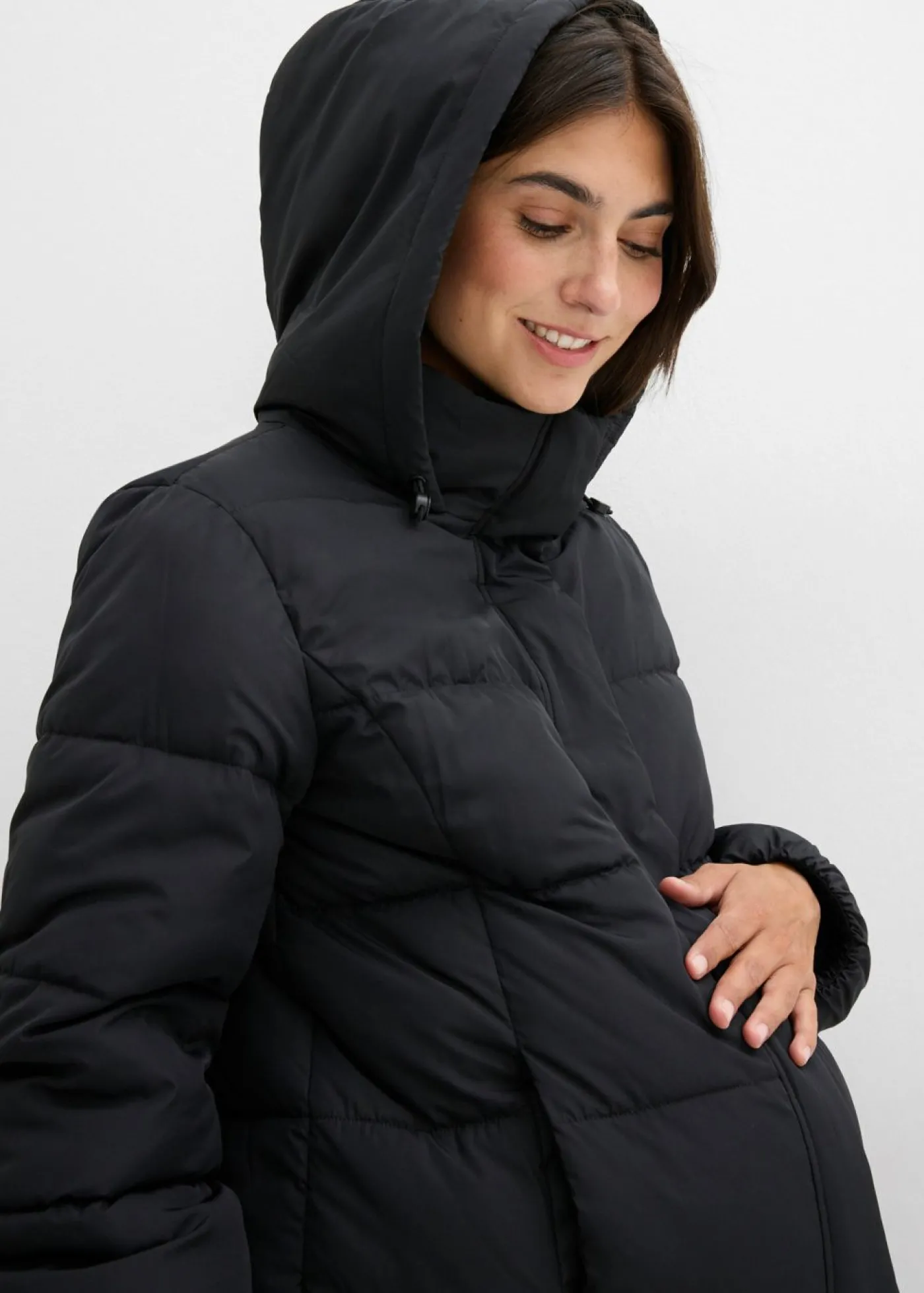 bonprix bonprix Abrigo acolchado premamá 2 en 1 con inserto para porteo Negro Clearance
