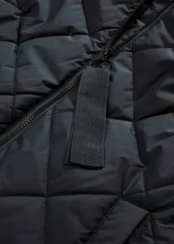 bonprix bonprix Abrigo acolchado y guateado, largo y con capucha Negro Clearance