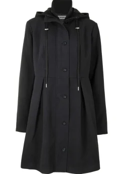 bonprix bonprix Abrigo con capucha y pinzas Negro Discount