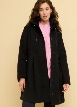 bonprix bonprix Abrigo con capucha y pinzas Negro Discount