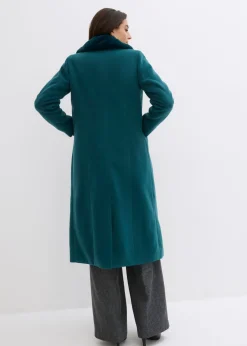 bonprix bonprix Abrigo con cuello desmontable de pelo sintético Verde intenso Discount