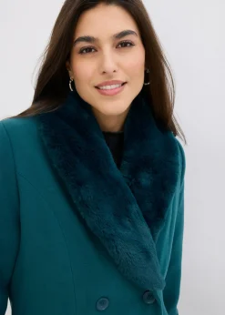 bonprix bonprix Abrigo con cuello desmontable de pelo sintético Verde intenso Discount