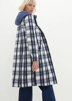 bonprix bonprix Abrigo corto de invierno con lana dos en uno Índigo-gris de cuadros Outlet