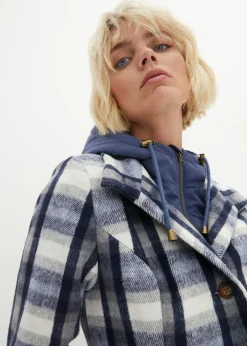 bonprix bonprix Abrigo corto de invierno con lana dos en uno Índigo-gris de cuadros Outlet