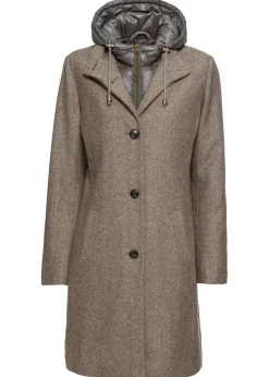 bonprix bonprix Abrigo corto de invierno con aspecto de lana y diseño 2 en 1 Beige oscuro New