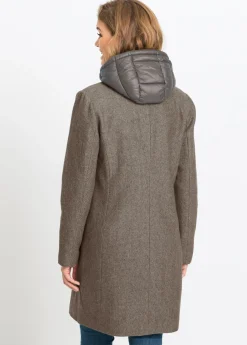 bonprix bonprix Abrigo corto de invierno con aspecto de lana y diseño 2 en 1 Beige oscuro New