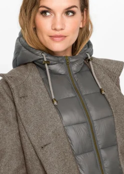 bonprix bonprix Abrigo corto de invierno con aspecto de lana y diseño 2 en 1 Beige oscuro New