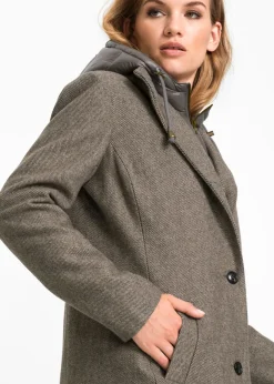 bonprix bonprix Abrigo corto de invierno con aspecto de lana y diseño 2 en 1 Beige oscuro New