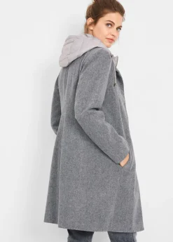bonprix bonprix Abrigo corto de invierno con aspecto de lana y diseño 2 en 1 antracita