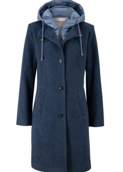 bonprix bonprix Abrigo corto de invierno con aspecto de lana y diseño 2 en 1 Azul marino Clearance