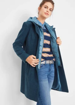 bonprix bonprix Abrigo corto de invierno con aspecto de lana y diseño 2 en 1 Azul marino Clearance