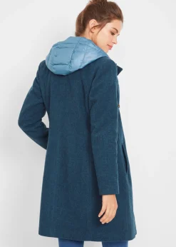 bonprix bonprix Abrigo corto de invierno con aspecto de lana y diseño 2 en 1 Azul marino Clearance