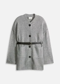 bonprix bonprix Abrigo corto de punto con cinturón Gris jaspeado Discount
