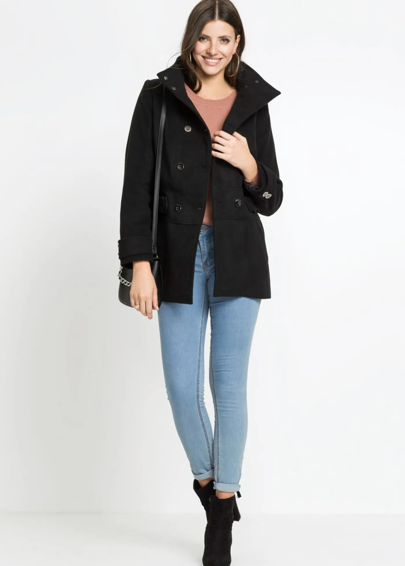 bonprix bonprix Abrigo corto en talla petite Negro Discount