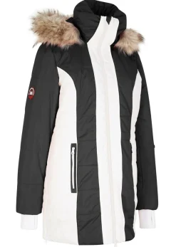 bonprix bonprix Abrigo corto para exteriores con pelo sintético y material impermeable Negro-plata New