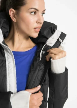 bonprix bonprix Abrigo corto para exteriores con pelo sintético y material impermeable Negro-plata New