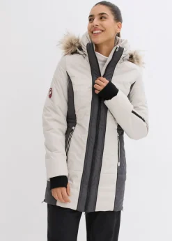 bonprix bonprix Abrigo corto para exteriores con pelo sintético y material impermeable Plata/pizarra Hot