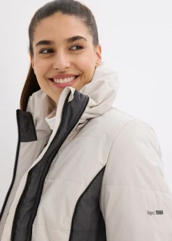 bonprix bonprix Abrigo corto para exteriores con pelo sintético y material impermeable Plata/pizarra Hot