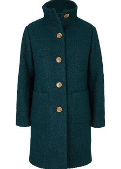 bonprix bonprix Abrigo de bouclé con bolsillos Verde petróleo Outlet