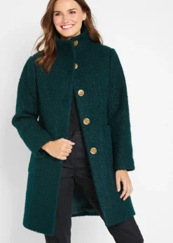 bonprix bonprix Abrigo de bouclé con bolsillos Verde petróleo Outlet