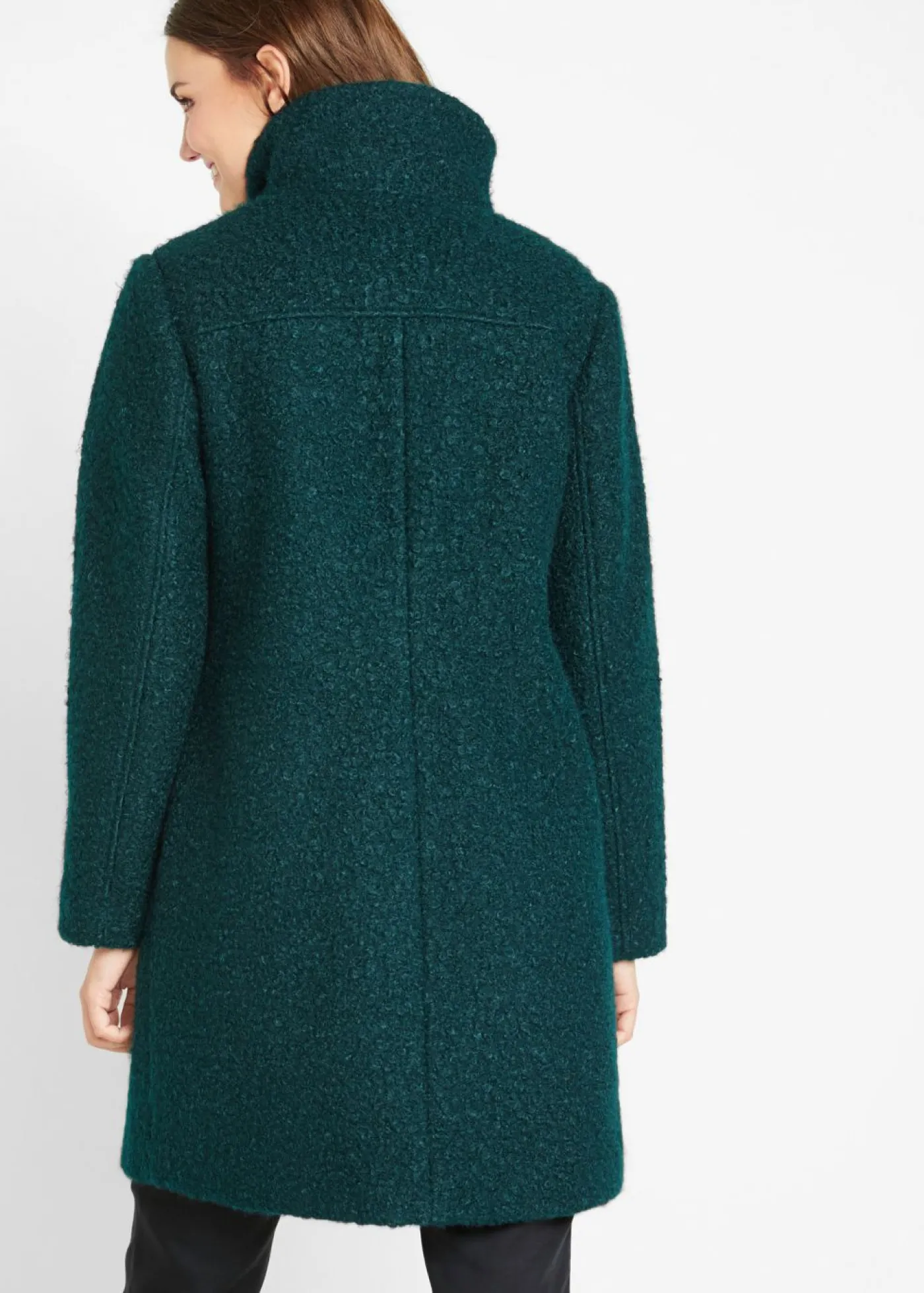 bonprix bonprix Abrigo de bouclé con bolsillos Verde petróleo Outlet