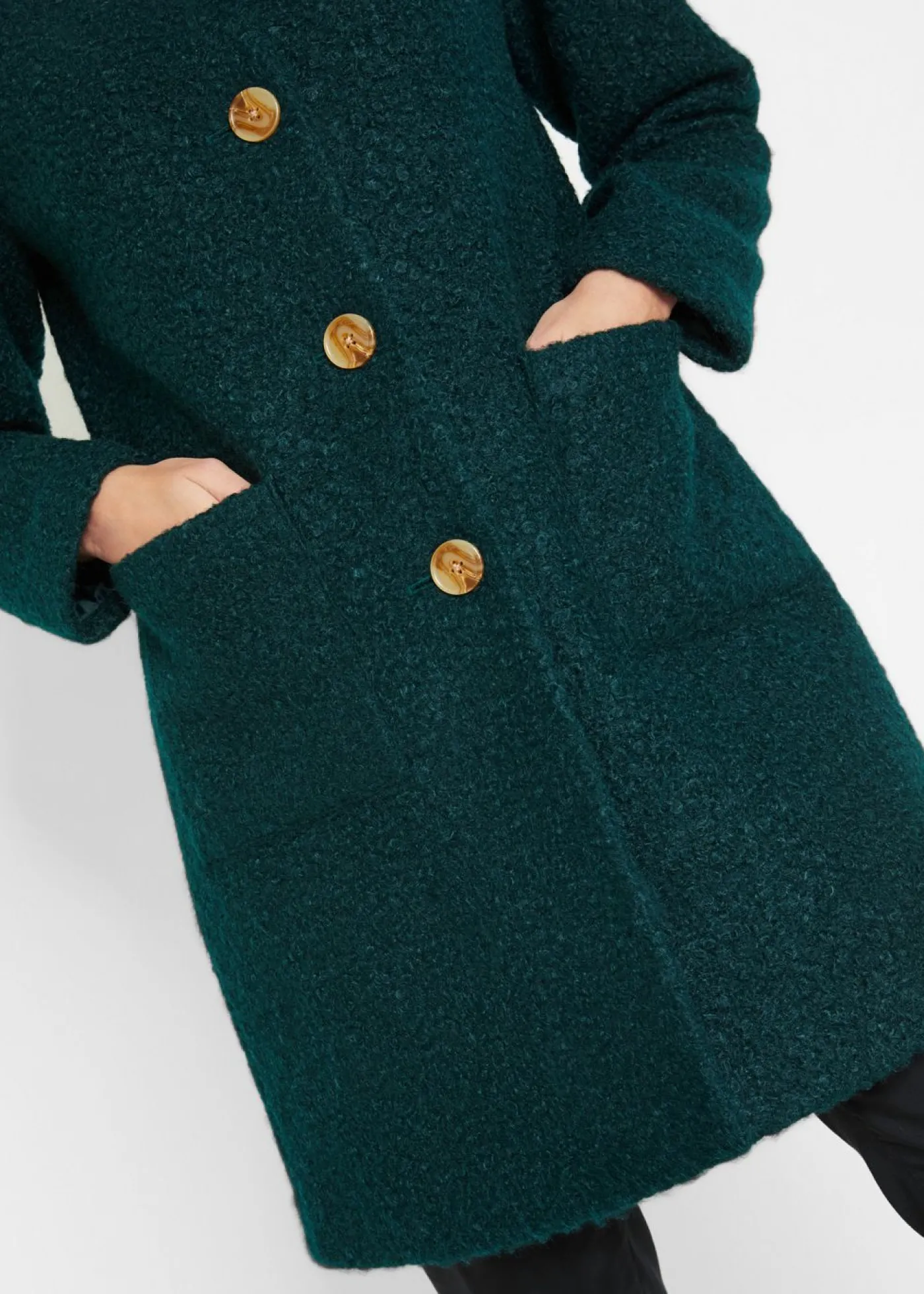 bonprix bonprix Abrigo de bouclé con bolsillos Verde petróleo Outlet