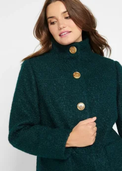 bonprix bonprix Abrigo de bouclé con bolsillos Verde petróleo Outlet