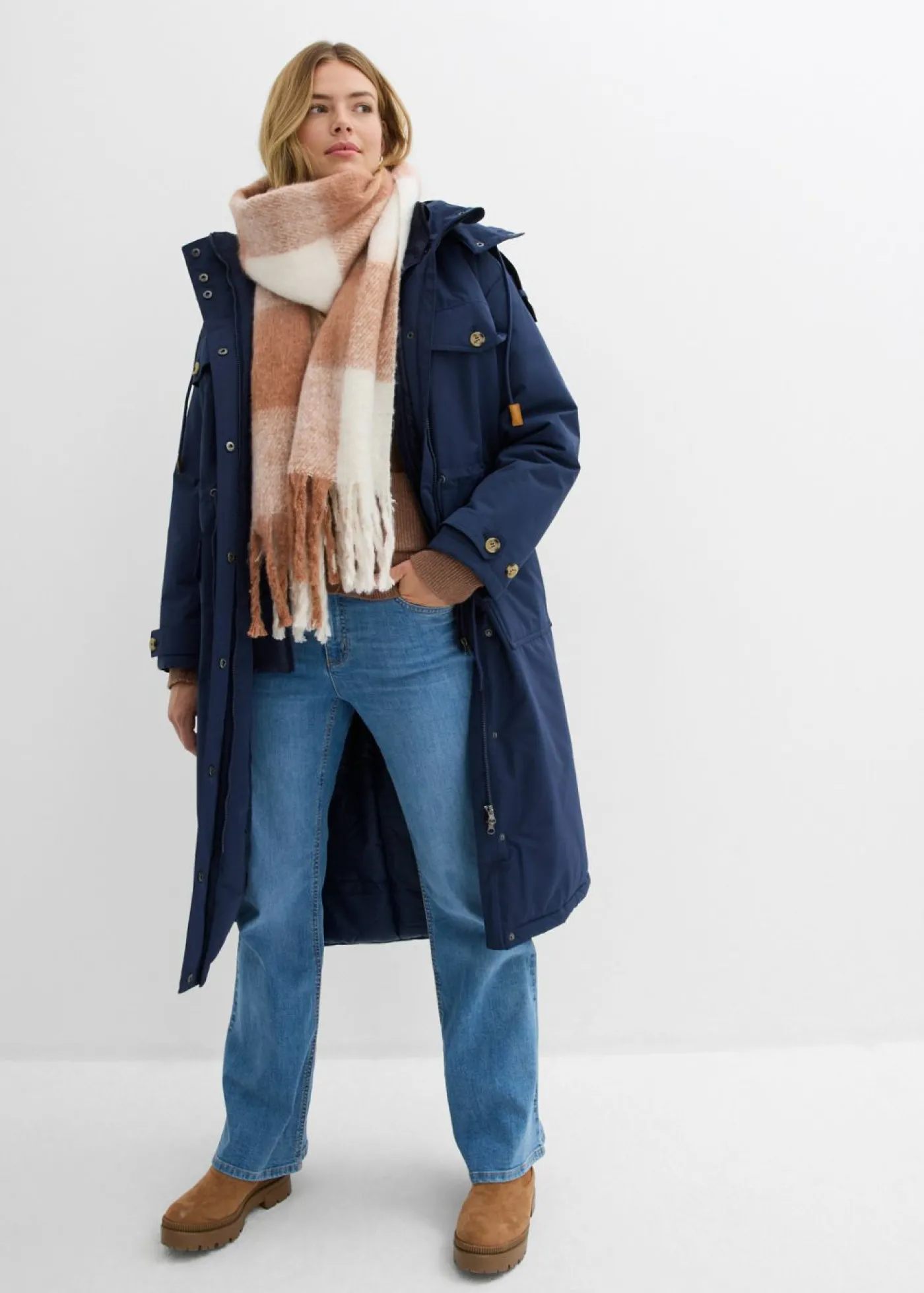 bonprix bonprix Abrigo de invierno, aspecto 2 en 1 Azul marino Sale