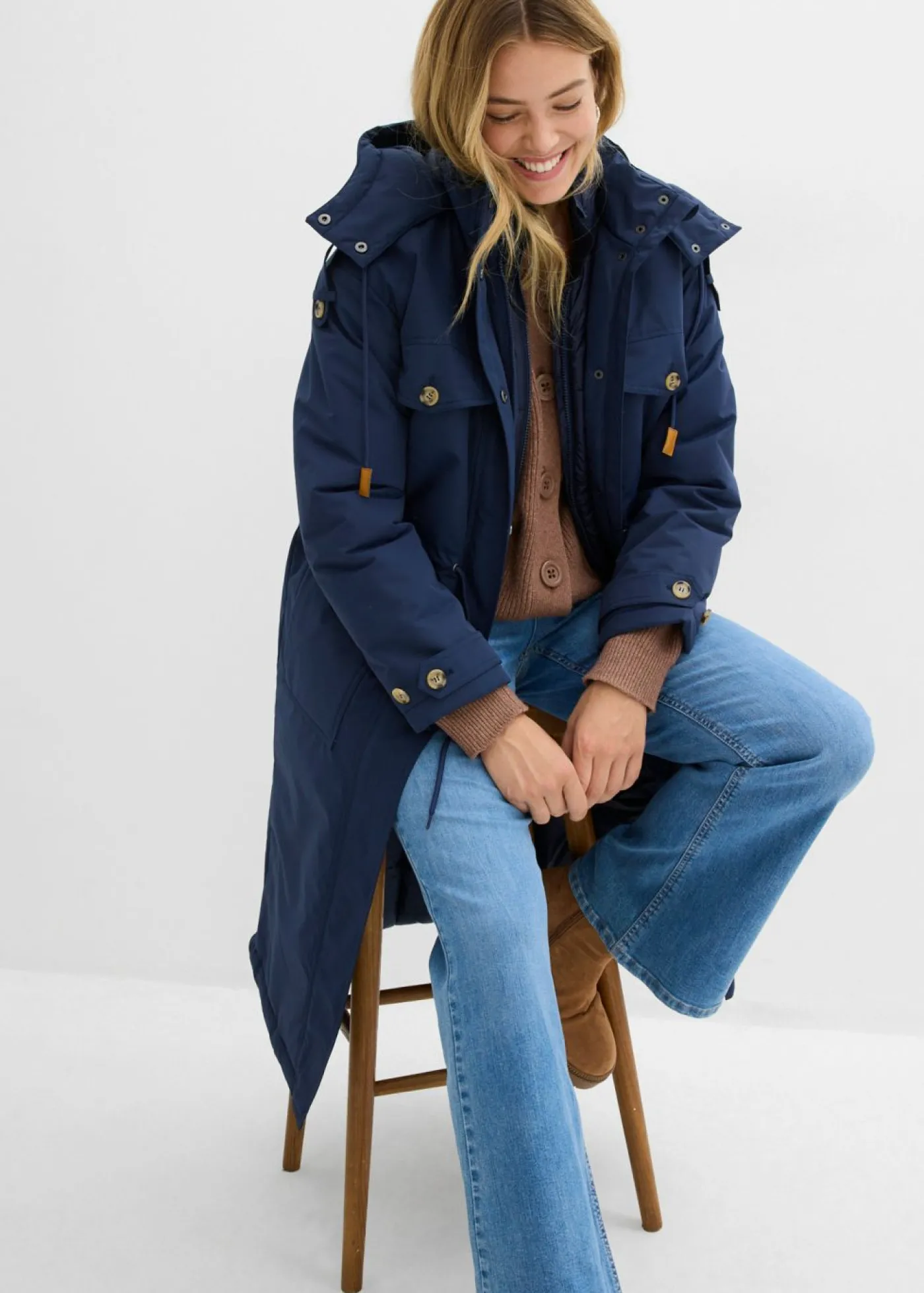 bonprix bonprix Abrigo de invierno, aspecto 2 en 1 Azul marino Sale