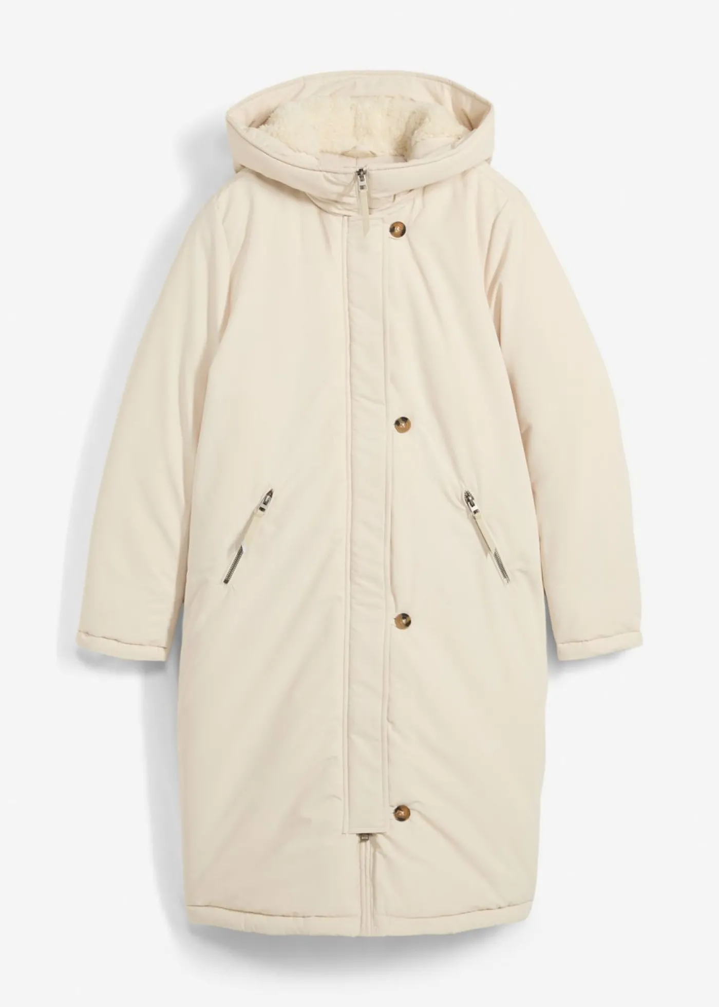 bonprix bonprix Abrigo de invierno con forro de peluche en la capucha gris guijarro New