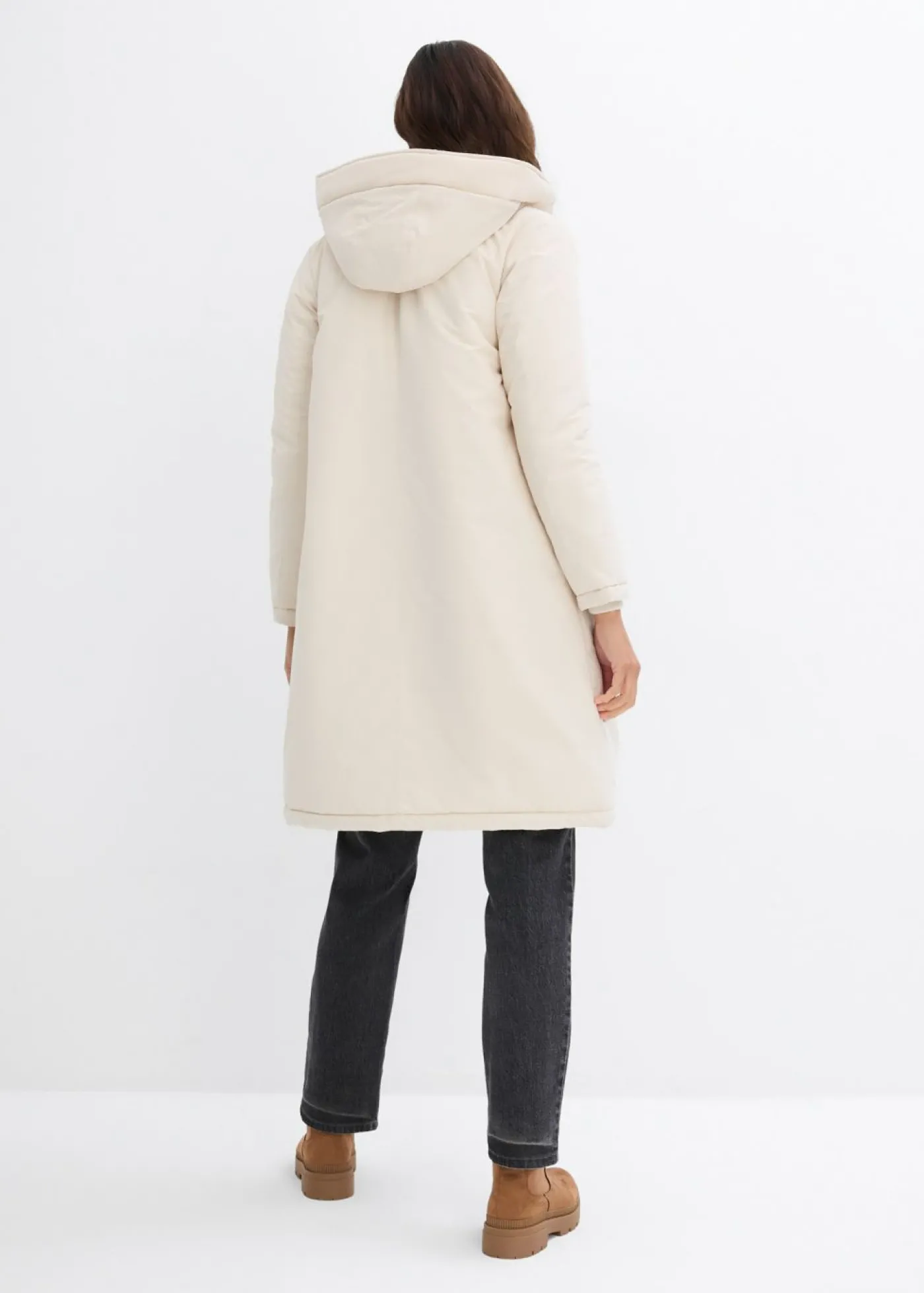 bonprix bonprix Abrigo de invierno con forro de peluche en la capucha gris guijarro New