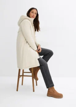 bonprix bonprix Abrigo de invierno con forro de peluche en la capucha gris guijarro New