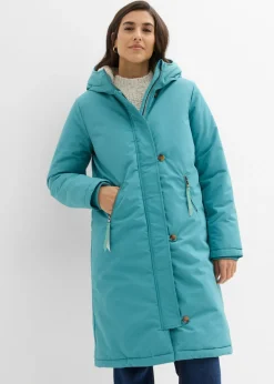 bonprix bonprix Abrigo de invierno con forro de peluche en la capucha Verde azulado New