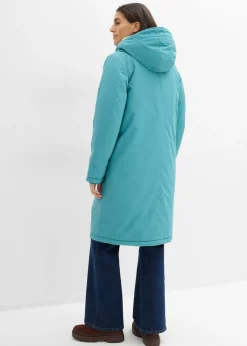 bonprix bonprix Abrigo de invierno con forro de peluche en la capucha Verde azulado New