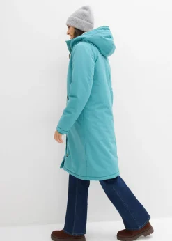 bonprix bonprix Abrigo de invierno con forro de peluche en la capucha Verde azulado New