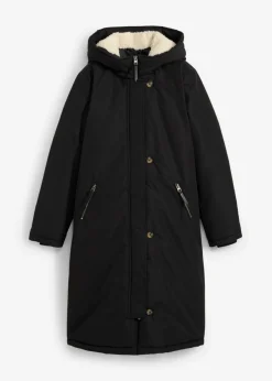 bonprix bonprix Abrigo de invierno con forro de peluche en la capucha Negro Best
