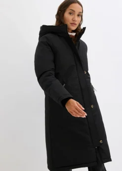 bonprix bonprix Abrigo de invierno con forro de peluche en la capucha Negro Best