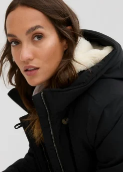 bonprix bonprix Abrigo de invierno con forro de peluche en la capucha Negro Best