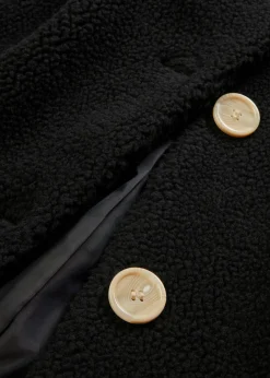 bonprix bonprix Abrigo de pelo con capucha y bolsillos Negro Hot
