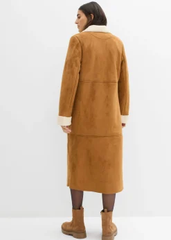 bonprix bonprix Abrigo de piel sintética en forro cálido marrón coñac-beige natural Outlet