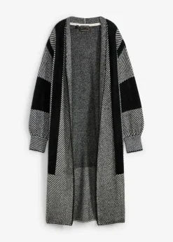 bonprix bonprix Abrigo de punto Negro-blanco lana