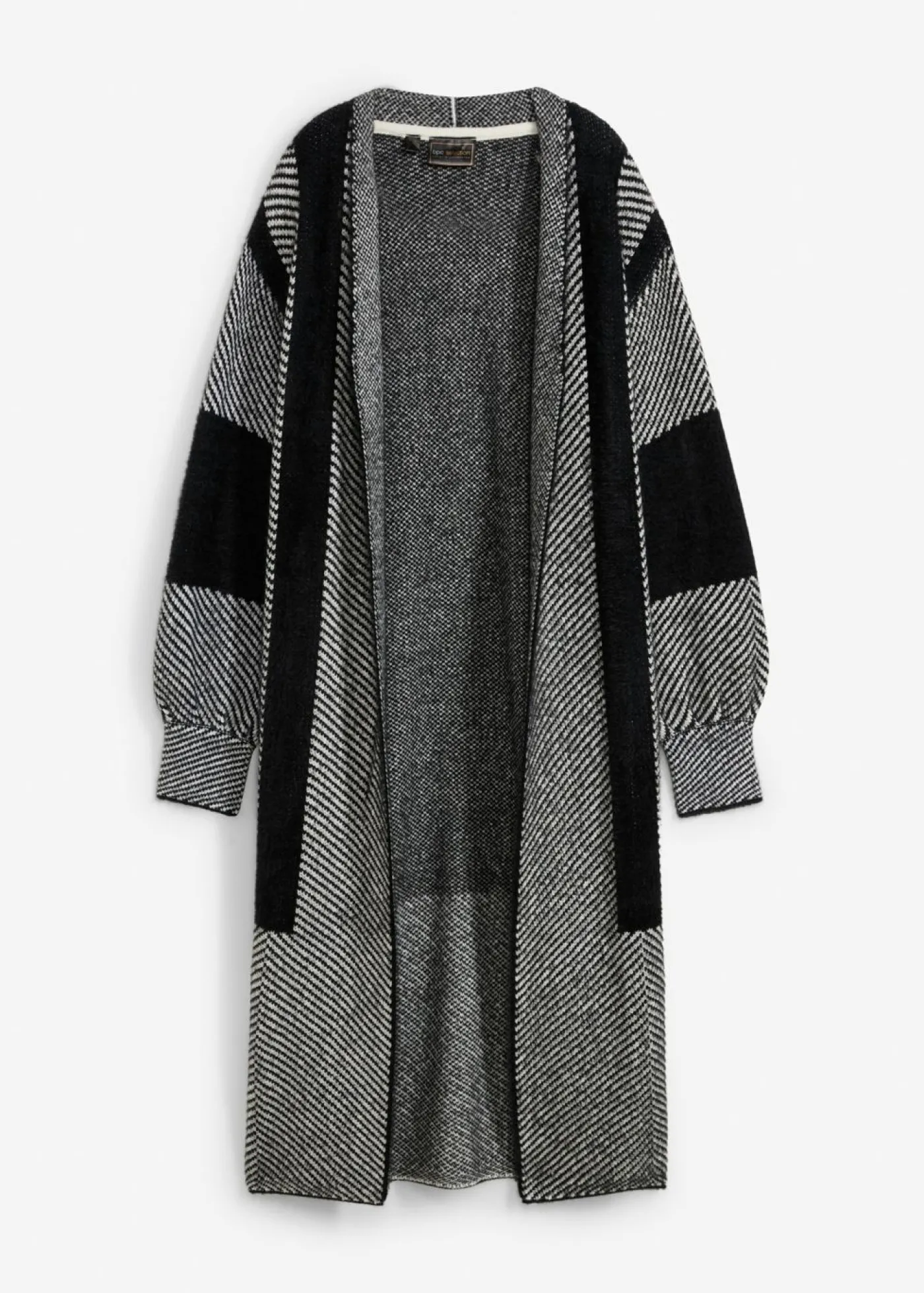 bonprix bonprix Abrigo de punto Negro-blanco lana