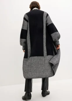 bonprix bonprix Abrigo de punto Negro-blanco lana
