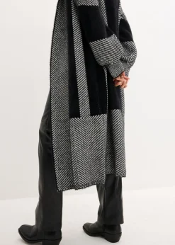bonprix bonprix Abrigo de punto Negro-blanco lana