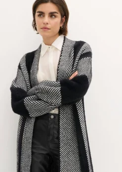 bonprix bonprix Abrigo de punto Negro-blanco lana