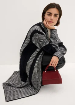 bonprix bonprix Abrigo de punto Negro-blanco lana
