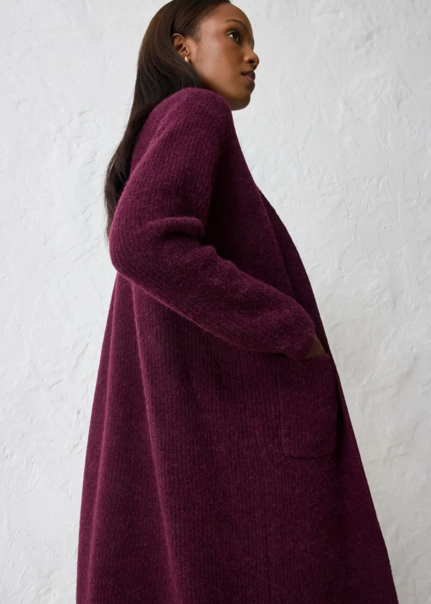 bonprix bonprix Abrigo de punto con alpaca rojo burdeos Outlet